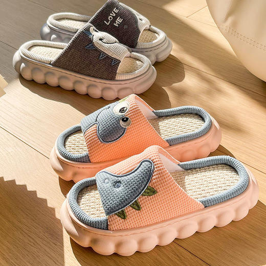 加厚底恐龙亚麻拖鞋男春秋四季男女童室内防滑亲子拖鞋女 商品图6