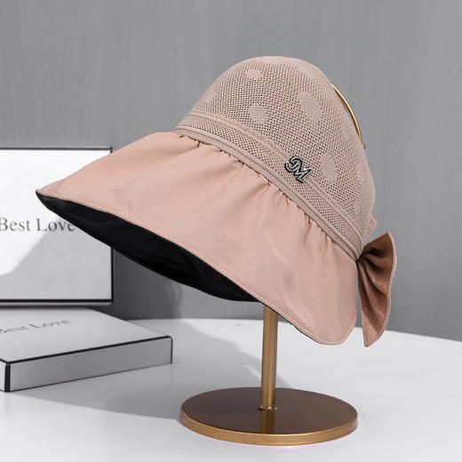 CT-M1883夏季新款空顶帽黑胶涂层透气遮阳帽拼接蝴蝶结大沿太阳帽子女 商品图4
