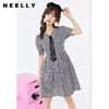NEELLY纳俪翻领连衣裙女减龄撞色黑白格娃娃裙泡泡袖A字裙中长款 商品缩略图0