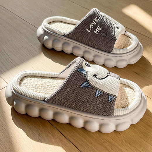 加厚底恐龙亚麻拖鞋男春秋四季男女童室内防滑亲子拖鞋女 商品图3
