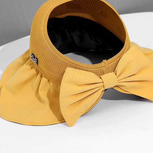 CT-M1883夏季新款空顶帽黑胶涂层透气遮阳帽拼接蝴蝶结大沿太阳帽子女 商品图3