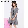 NEELLY纳俪翻领连衣裙女减龄撞色黑白格娃娃裙泡泡袖A字裙中长款 商品缩略图2