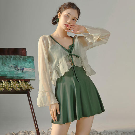 2023新款游泳衣女仙保守成人长袖温泉平角连体rbl25 商品图7