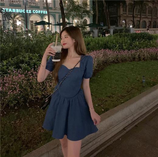 （清仓现货）【社群供G】2022夏季新款方领复古港风牛仔收腰公主连衣裙 商品图2