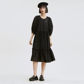 谜底2021秋季新款复古浪漫泡泡袖A型宽松天丝长袖连衣裙213ML1826