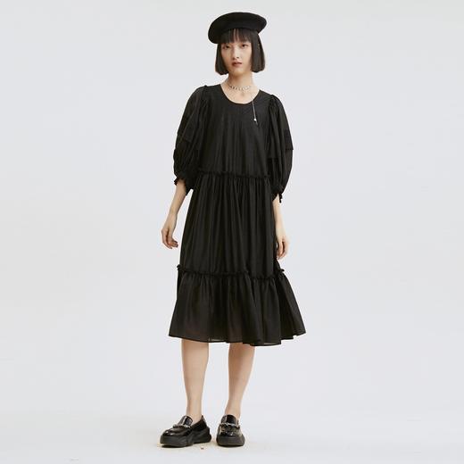 谜底2021秋季新款复古浪漫泡泡袖A型宽松天丝长袖连衣裙213ML1826 商品图0