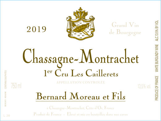 2019 Domaine Bernard Moreau, Chassagne Montrachet 1er Cru Caillerets【闪送】（65折） 商品图0