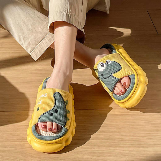 加厚底恐龙亚麻拖鞋男春秋四季男女童室内防滑亲子拖鞋女 商品图8