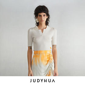 JUDYHUA 刺绣红唇Polo领针织上衣