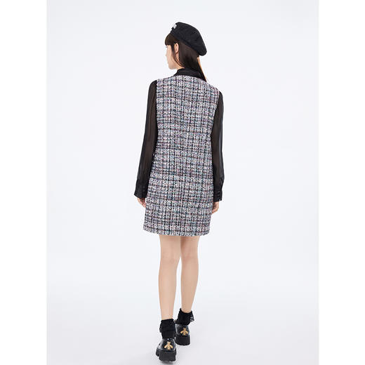 NEELLY纳俪假两件连衣裙女微透视衬衣拼接小香风直筒裙小个子NE2001DY377 商品图3