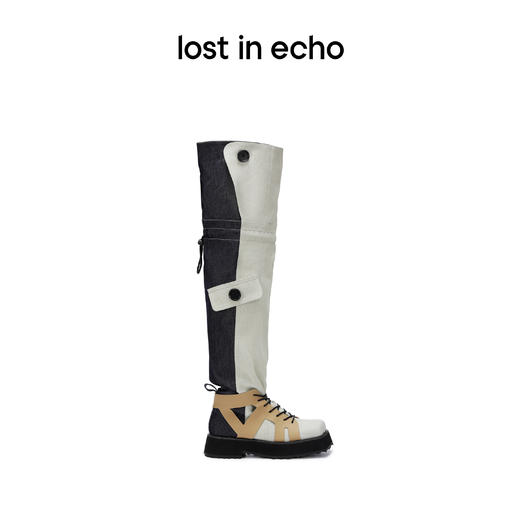 [捡漏价]lost in echo 设计师品牌风衣布抽绳拼接厚底过膝靴堆堆靴 商品图1
