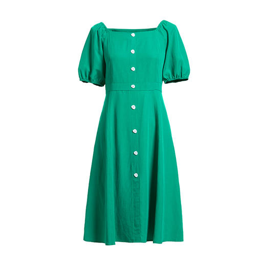 NEELLY/纳俪商场同款短袖连衣裙女泡泡袖方领中长款裙子高腰A字裙 商品图3