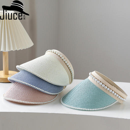 CT-M1859日系唯美风珍珠帽春夏新款韩版拼接空顶帽遮阳帽子女显脸小 商品图0