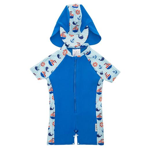 Rashoodz 儿童短袖带帽防晒游泳衣拉链连体泳衣男女宝宝沙滩衣 商品图1