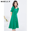 NEELLY/纳俪商场同款短袖连衣裙女泡泡袖方领中长款裙子高腰A字裙 商品缩略图0
