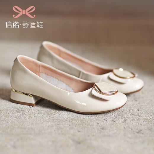 信诺一脚蹬单鞋低跟通勤简约舒适小皮鞋女夏款女士粗跟浅口妈妈鞋22Q1117-1 商品图1