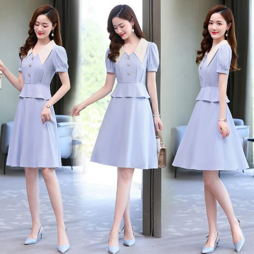 淑女拼接大领子珍珠扣时尚修身假两件荷叶边连衣裙HR-LJY-YY2231 商品图2