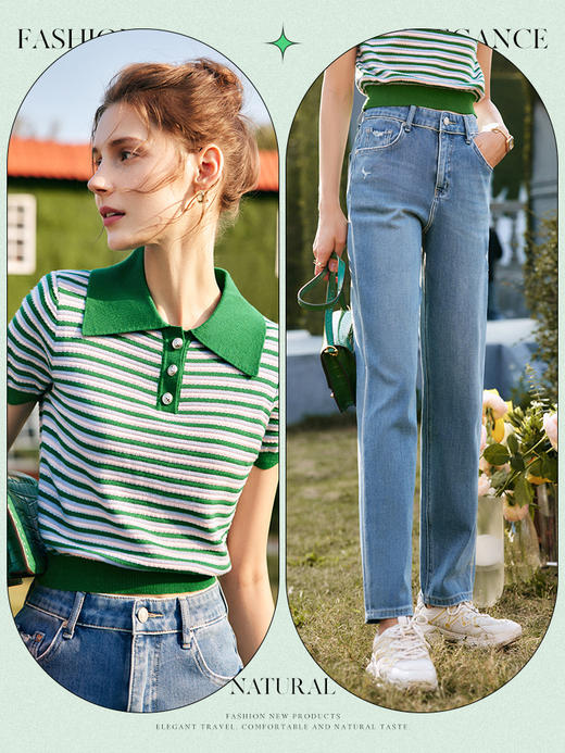 欧芮儿蓝色牛仔裤女夏季2022新款高腰时尚直筒宽松阔腿磨边老爹裤 商品图1