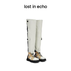 [捡漏价]lost in echo 设计师品牌风衣布抽绳拼接厚底过膝靴堆堆靴