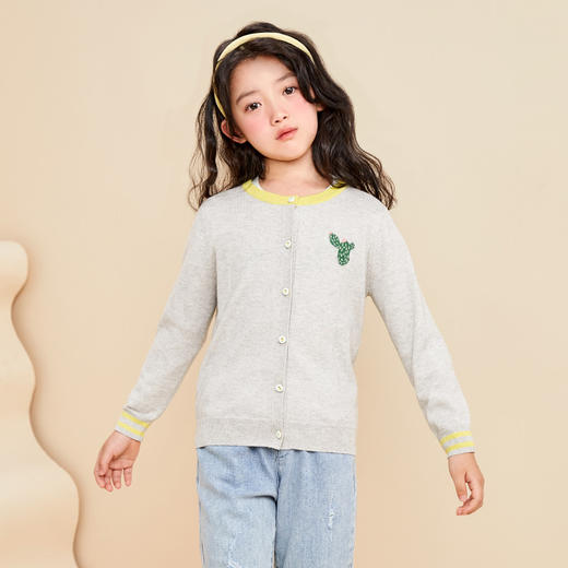 mettekids儿童开衫打底衫女童针织衫春季新款男童圆领仙人掌毛衣 商品图2