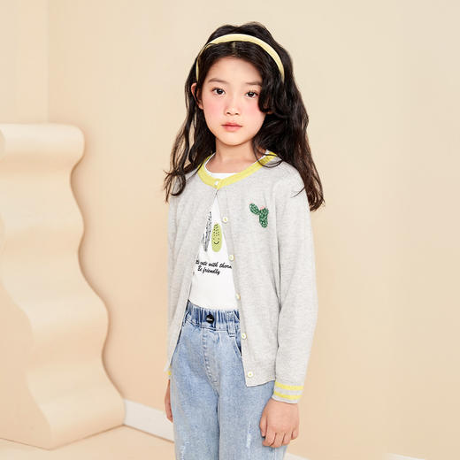 mettekids儿童开衫打底衫女童针织衫春季新款男童圆领仙人掌毛衣 商品图4