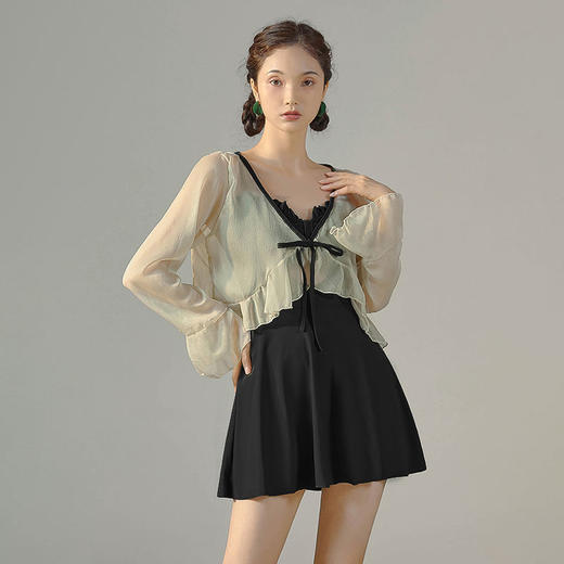 2023新款游泳衣女仙保守成人长袖温泉平角连体rbl25 商品图5