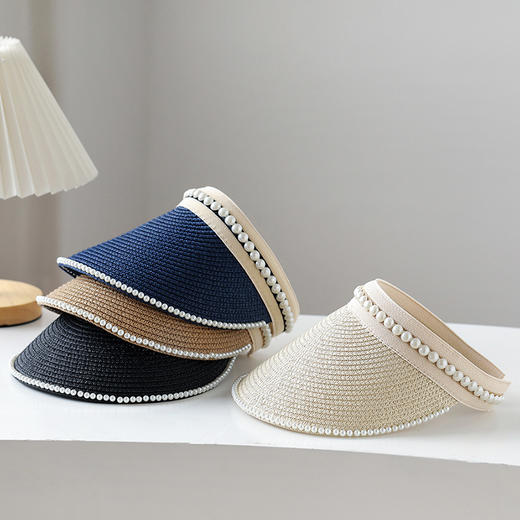 CT-M1859日系唯美风珍珠帽春夏新款韩版拼接空顶帽遮阳帽子女显脸小 商品图1