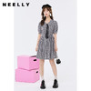 NEELLY纳俪翻领连衣裙女减龄撞色黑白格娃娃裙泡泡袖A字裙中长款 商品缩略图1