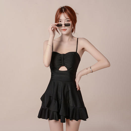 泡温泉游泳衣女士连体保守遮肚长袖仙裙式套装rbl24 商品图5