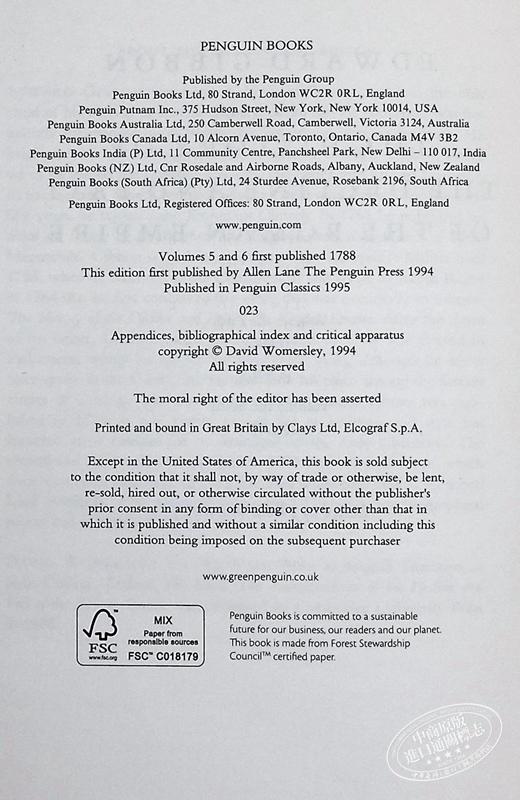 【中商原版】罗马帝国衰亡史 英文原版 History of Decline&Fall of Roman Empire 爱德华吉本 商品图4