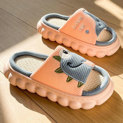 加厚底恐龙亚麻拖鞋男春秋四季男女童室内防滑亲子拖鞋女 商品图4