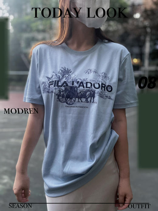 Fila今夏新款蓝色短袖男女情侣丝柔棉T恤 商品图9