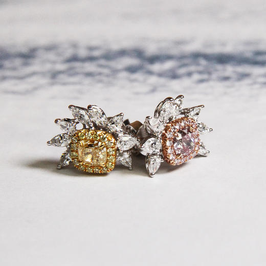 粉钻黄钻混搭耳钉 商品图0