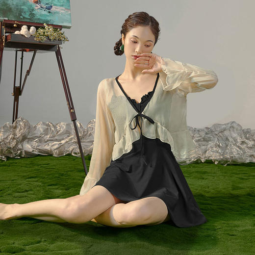 2023新款游泳衣女仙保守成人长袖温泉平角连体rbl25 商品图6