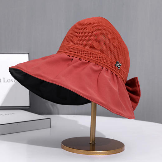 CT-M1883夏季新款空顶帽黑胶涂层透气遮阳帽拼接蝴蝶结大沿太阳帽子女 商品图7