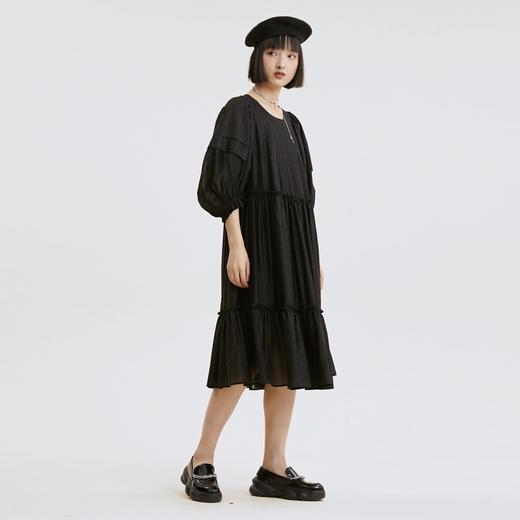 谜底2021秋季新款复古浪漫泡泡袖A型宽松天丝长袖连衣裙213ML1826 商品图2