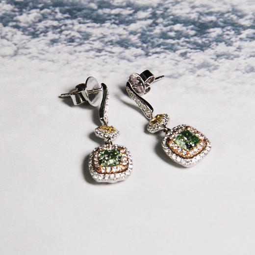 绿钻黄钻搭配镶嵌耳钉 商品图0