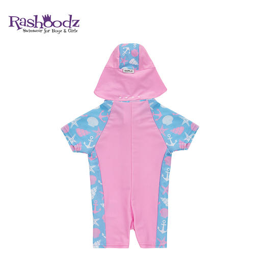 Rashoodz 儿童短袖带帽防晒游泳衣拉链连体泳衣男女宝宝沙滩衣 商品图2