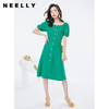 NEELLY/纳俪商场同款短袖连衣裙女泡泡袖方领中长款裙子高腰A字裙 商品缩略图1