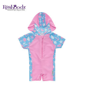 Rashoodz 儿童短袖带帽防晒游泳衣拉链连体泳衣男女宝宝沙滩衣