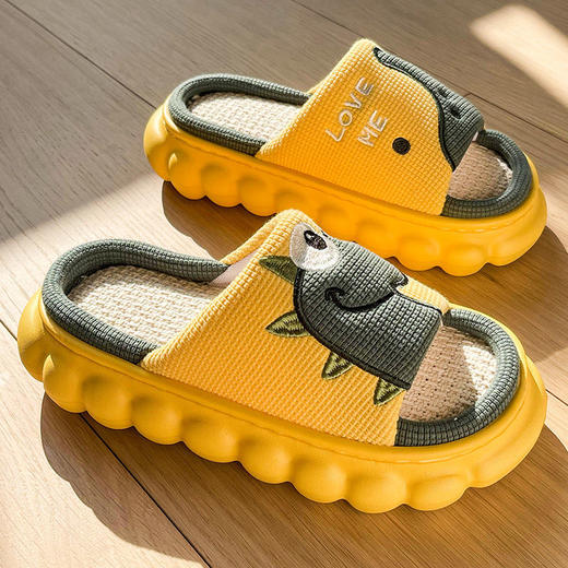 加厚底恐龙亚麻拖鞋男春秋四季男女童室内防滑亲子拖鞋女 商品图1