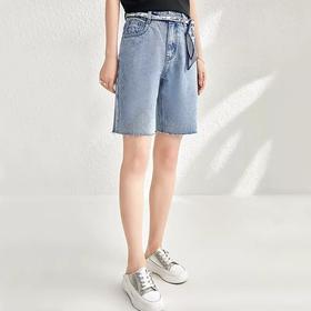夏季高腰直筒棉牛仔短裤女高级设计感小众显瘦裤子  TG196