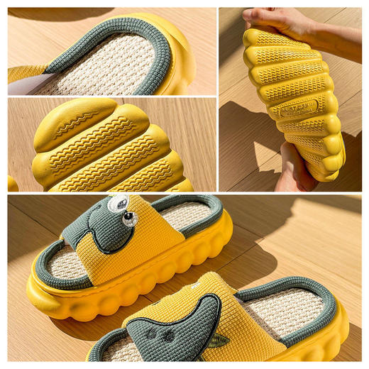 加厚底恐龙亚麻拖鞋男春秋四季男女童室内防滑亲子拖鞋女 商品图9