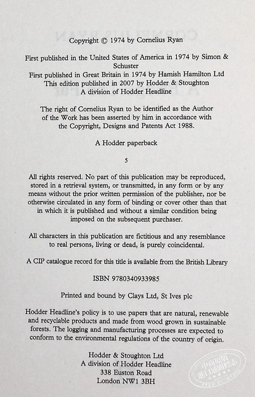 预售 【中商原版】遥远的桥 1944市场 花园行动 豆瓣阅读 英文原版 A Bridge Too Far The true story of the Battle of Arnhem Corneliu 商品图4