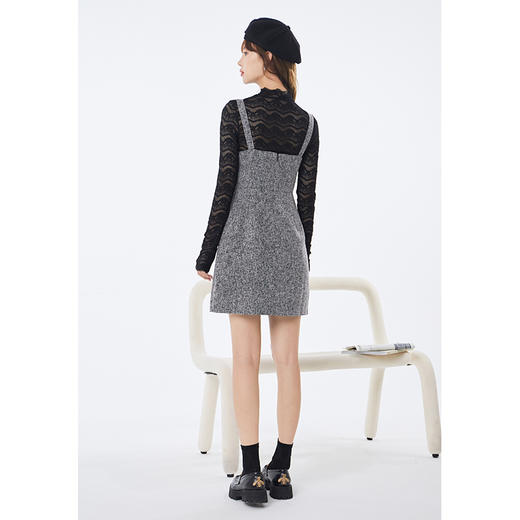 NEELLY纳俪半高领微透视蕾丝内搭两件套A字裙收腰显瘦韩版小个子NM2008DY370 商品图3