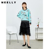 NEELLY纳俪松紧腰纱裙女半身春季抽褶网纱立体蝴蝶结中长裙A字裙N22081E01175 商品缩略图2