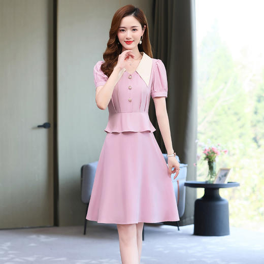 淑女拼接大领子珍珠扣时尚修身假两件荷叶边连衣裙HR-LJY-YY2231 商品图1