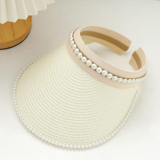 CT-M1859日系唯美风珍珠帽春夏新款韩版拼接空顶帽遮阳帽子女显脸小 商品图5