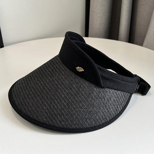 CT-T1-M1881韩国新款树叶金属标空顶帽编大沿遮阳帽透气帽子女 商品图5