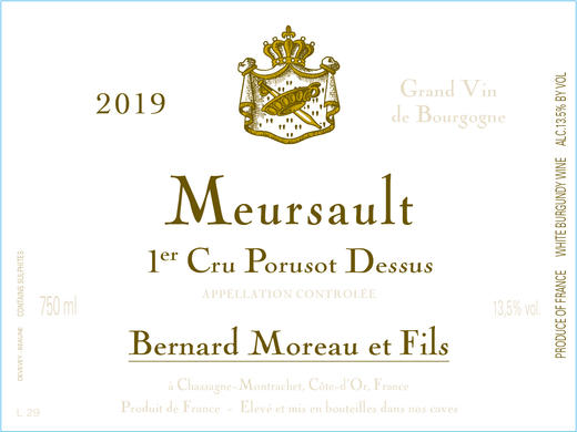 2019 Domaine Bernard Moreau, Meursault 1er Cru Les Poruzot【闪送】（65折） 商品图0